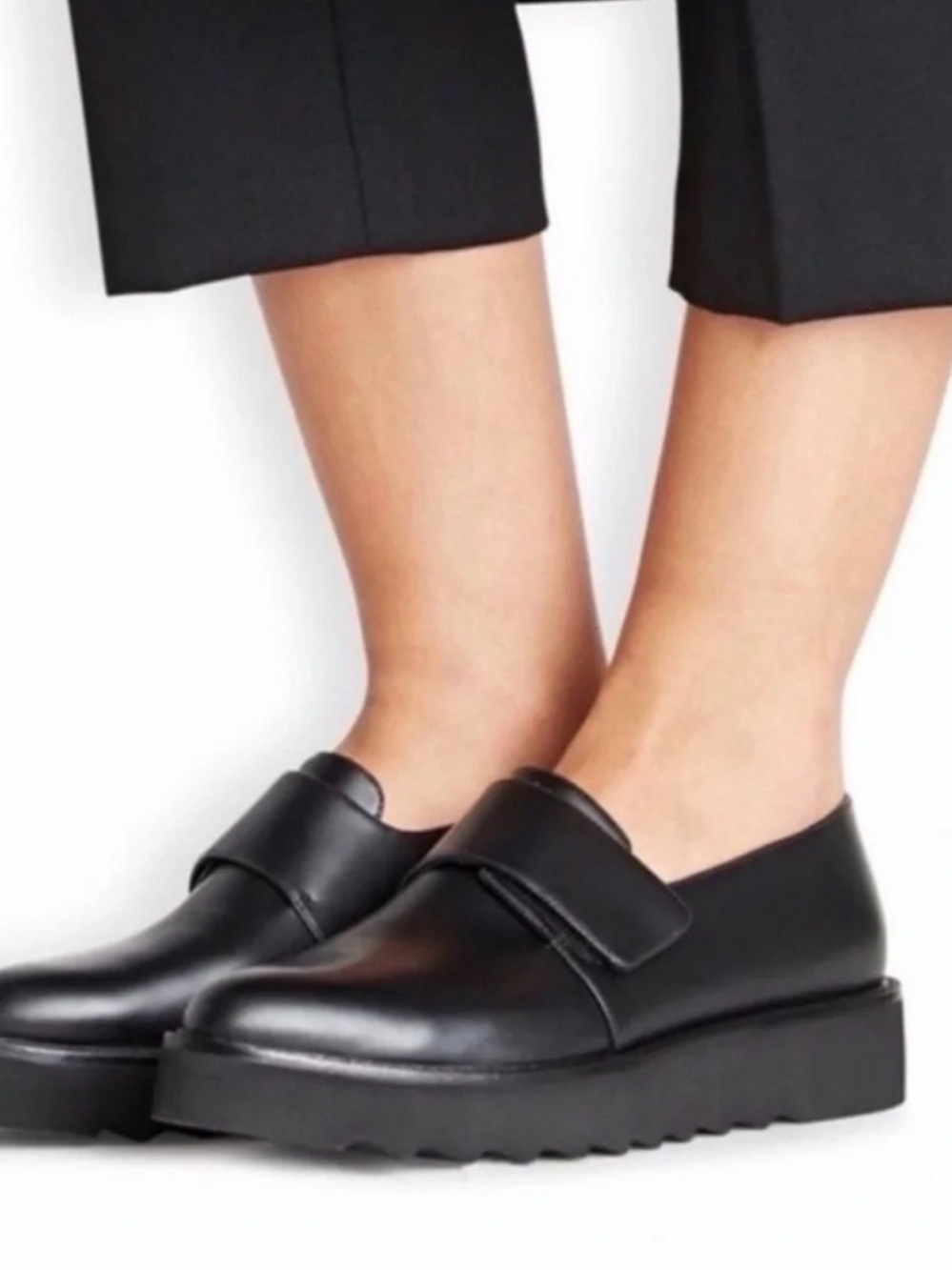 Vince Black Leather Platform Slip-On Loafer